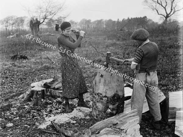 MAN & WOMAN CHOPPING WOOD